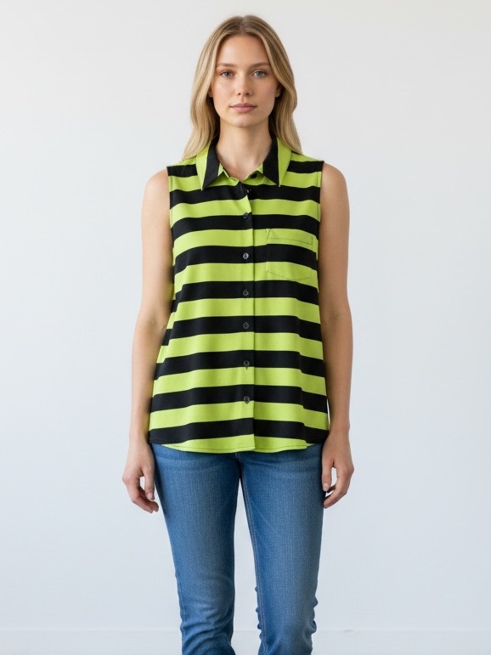 Equipment Silk Collard Striped Button Down Sleeveless Top Size XS